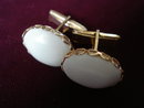 Vintage Cuff Links-Milk glass-Gold Tone