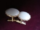 Vintage Cuff Links-Milk glass-Gold Tone