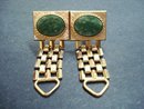 Vintage Cufflinks-Gold Tone-Green Agate Stone