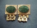 Vintage Cufflinks-Gold Tone-Green Agate Stone