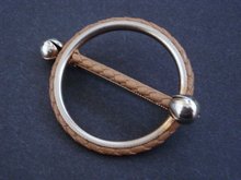 Antique Scottish Style Large Brooch - Leather and Silver Tone Finish