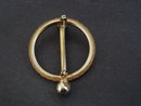 Antique Scottish Style Large Brooch - Leather and Silver Tone Finish
