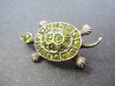 Victorian Figural Brooch Jeweled Turtle - Peridot Stones on Sterling Silver