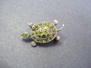 Victorian Figural Brooch Jeweled Turtle - Peridot Stones on Sterling Silver