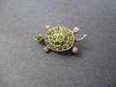 Victorian Figural Brooch Jeweled Turtle - Peridot Stones on Sterling Silver