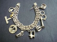 Vintage Heavy Charm Bracelet - Sterling Silver - 10 Large Charms
