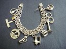 Vintage Heavy Charm Bracelet - Sterling Silver - 10 Large Charms