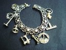 Vintage Heavy Charm Bracelet - Sterling Silver - 10 Large Charms