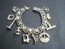 Vintage Heavy Charm Bracelet - Sterling Silver - 10 Large Charms