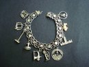 Vintage Heavy Charm Bracelet - Sterling Silver - 10 Large Charms