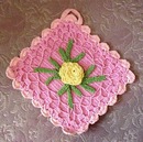 Pretty Vintage Colorful Pot Holder, Raised Rose