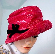 40 's Elegant Red HAT / Black Bow