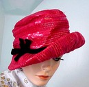 40 's Elegant Red HAT / Black Bow