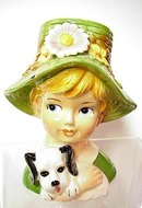 Head Vase Pretty Girl & Dog