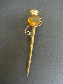 Antique Kilt Pin Brooch Scottish Dagger - Thistle