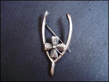 Sterling Brooch Wishbone Four Leaf Clover