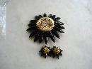 1940s Black Jet Brooch and Matching Earrings - Uncommon - Large Brooch