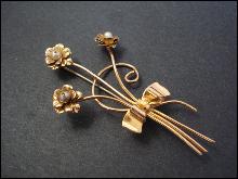 Silver Brooch by Coro - Golden Bouquet with Bow - Gold Plate on Silver