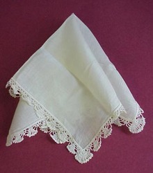Antique Wedding Hanky - Lace Trim - Snow White