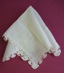 Antique Wedding Hanky - Lace Trim - Snow White