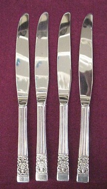 4 DINNER SILVER KNIVES- CORONATION