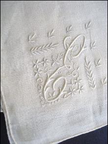 Embroidered Vintage Handkerchief Mono E