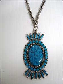 Vintage Pendant Turquoise Color Beads and Stones