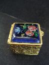 Tiny Enamel Pill Box - Square - Floral design - Gold Tone