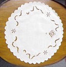 Antique Madeira White Linen Round Piece