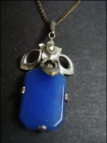 Antique Necklace Pendant Blue Lapis Lazuli Stone