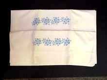 Pair Embroidered Pillowcases BLUE ROSES