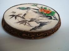 Fabulous Antique Silver and Ivory Scrimshaw Brooch - Pin