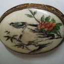 Fabulous Antique Silver and Ivory Scrimshaw Brooch - Pin
