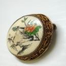Fabulous Antique Silver and Ivory Scrimshaw Brooch - Pin
