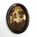 Antique Picture Cupid - Angel - Oval Shape - Framed