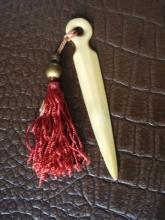 Antique Bookmark - French Ivory - Calluloid - Tassel