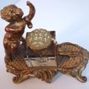 French Antique Inkwell - Bronze, Brass and Enamel - Crystal Ink Bottle