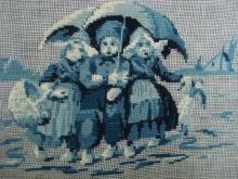 Vintage Needlepoint in Blue Tapisserie Children from Holland