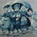 Vintage Needlepoint in Blue Tapisserie Children from Holland