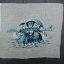 Vintage Needlepoint in Blue Tapisserie Children from Holland