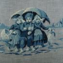 Vintage Needlepoint in Blue Tapisserie Children from Holland