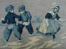 Vintage Needlepoint in Blue Tapisserie Children Winter Fun