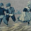 Vintage Needlepoint in Blue Tapisserie Children Winter Fun