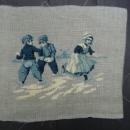 Vintage Needlepoint in Blue Tapisserie Children Winter Fun