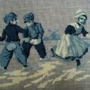 Vintage Needlepoint in Blue Tapisserie Children Winter Fun