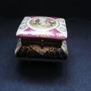 Vintage Hinged Ring Box Courting Couple Imari Colors Gold Decorations and Beading