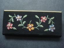 Vintage Comb Holder Petit Point on Silk Floral with Seed Pearls Germany
