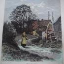 Antique Print HAnd Painted Water Color Signed