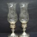 Antique Sterling Silver Candlesticks Etched Glass Chimneys Pair International Sterling