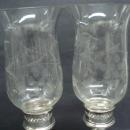 Antique Sterling Silver Candlesticks Etched Glass Chimneys Pair International Sterling